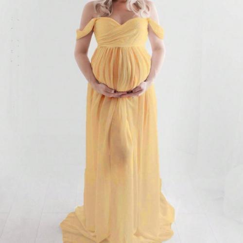 Polyester Slim Maternity Dress & tube yellow PC