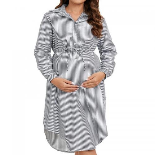 Polyester Maternity Dress & loose printed striped PC