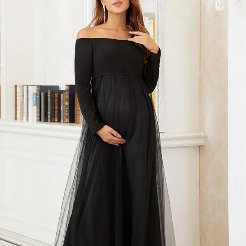 Polyester Slim Maternity Dress & tube black PC
