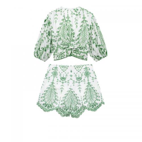 Polyester Women Casual Set  Solid green PC