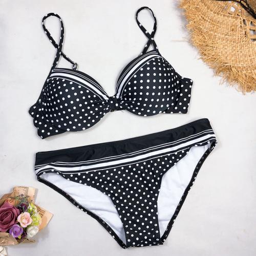 Spandex & Polyester Bikini & two piece & padded printed dot black Set