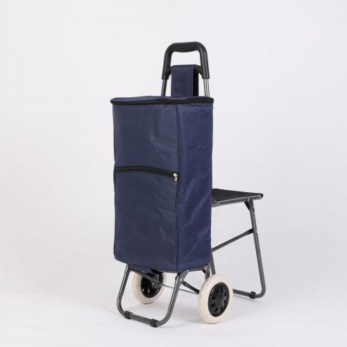 Iron & Oxford foldable Shopping Trolley portable Solid deep blue PC