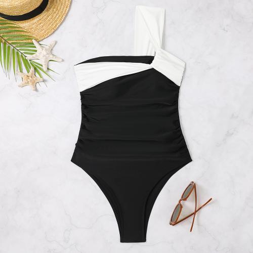 Polyamide & Polyester One-piece Swimsuit slimming & One Shoulder patchwork PC