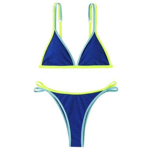 Polyester Bikini slimming & two piece patchwork blue Set