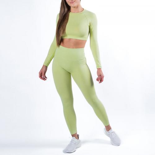 Poliamida & Fibra química & Spandex Conjunto de ropa de yoga para mujer, camiseta de manga larga & Pantalones, Sólido, más colores para elegir,  Conjunto