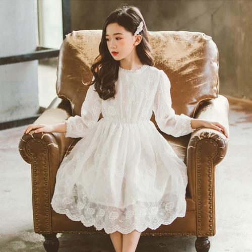 Polyester Princess Girl One-piece Dress patchwork Solid white PC