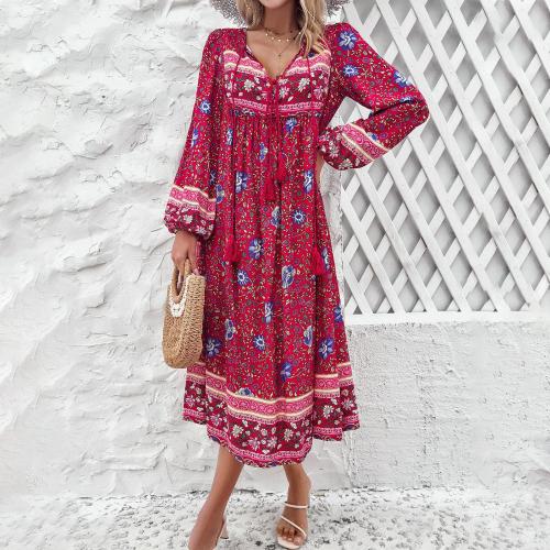 Polyester long style One-piece Dress slimming & loose printed floral PC