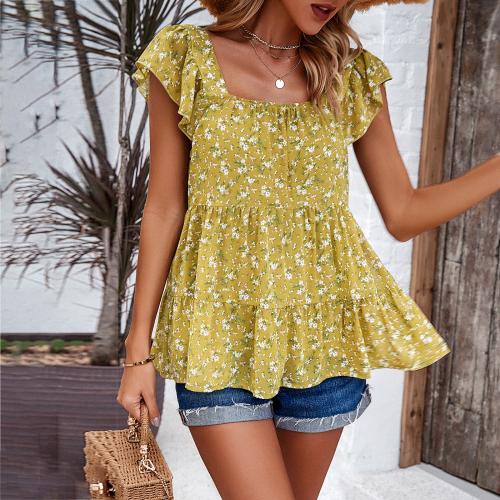 Polyester lace Women Short Sleeve T-Shirts double layer & loose printed shivering PC