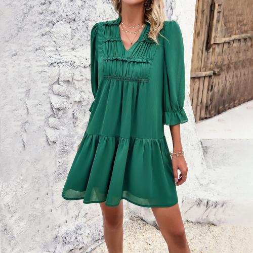 Polyester Soft One-piece Dress double layer & loose Solid PC