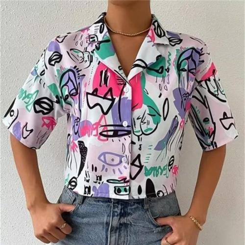 Polyester Frauen Kurzarm Shirt, Gedruckt, Graffiti,  Stück