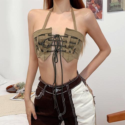 Polyester Slim Camisole, midriff-baring & different size for choice, khaki,  PC