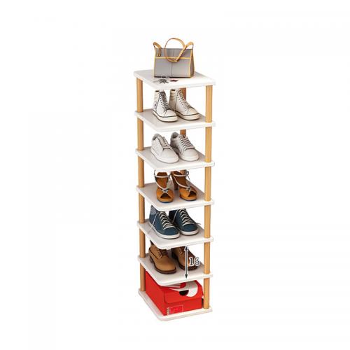 Fibra de madera de densidad media & Madera maciza Bastidor de zapatos de almacenamiento, blanco,  trozo
