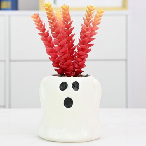 Ceramics Flower Pot Plants are not included & Halloween Design & for home decoration handmade white PC