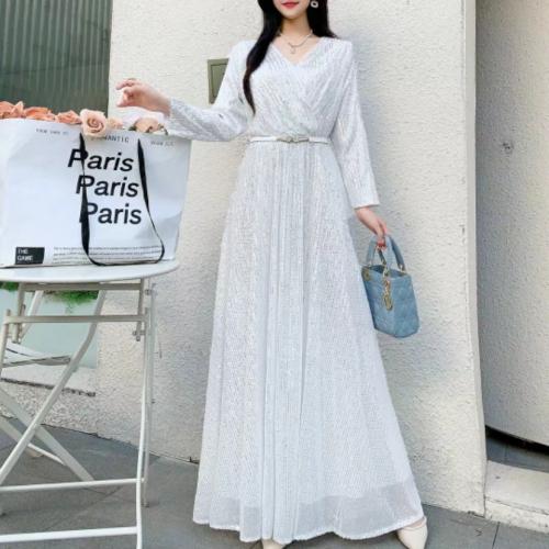 Sequin & Polyester A-line & High Waist One-piece Dress patchwork : PC