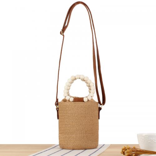 Wooden Beads & Paper Beach Bag & Easy Matching Crossbody Bag attached with hanging strap Solid PC