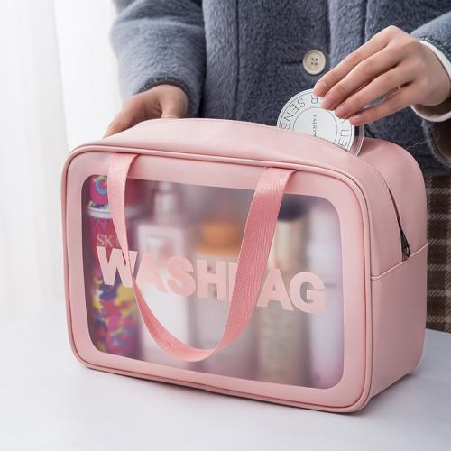 PVC & PU Leather Cosmetic Bag large capacity & portable & waterproof & transparent letter PC