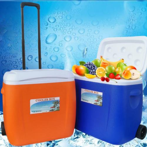 Polyurethane-PU & PE Plastic & Polypropylene-PP retain freshness Outdoor Ice Box with pulley & portable PC