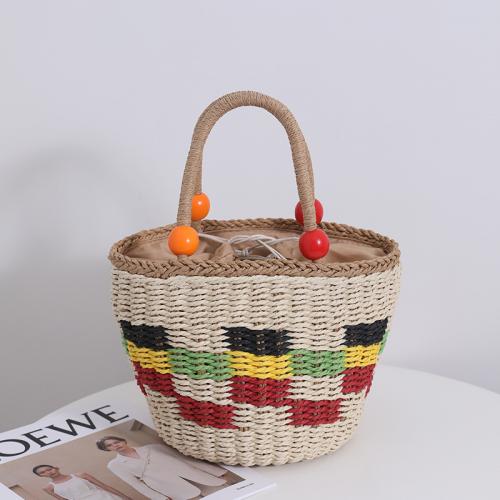 Straw Beach Bag & Easy Matching Woven Tote Wooden Beads multi-colored PC