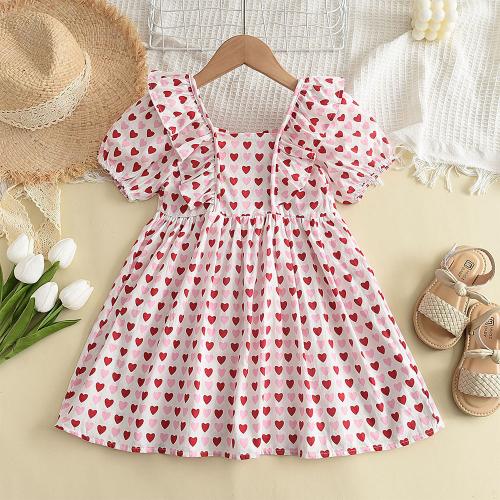 Cotton Soft Girl One-piece Dress & breathable printed heart pattern PC