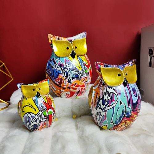 Synthetic Resin Owl Ornament  Cartoon multi-colored PC