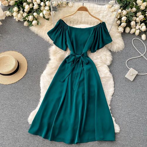 Polyester High Waist One-piece Dress, patchwork, more colors for choice,  PC