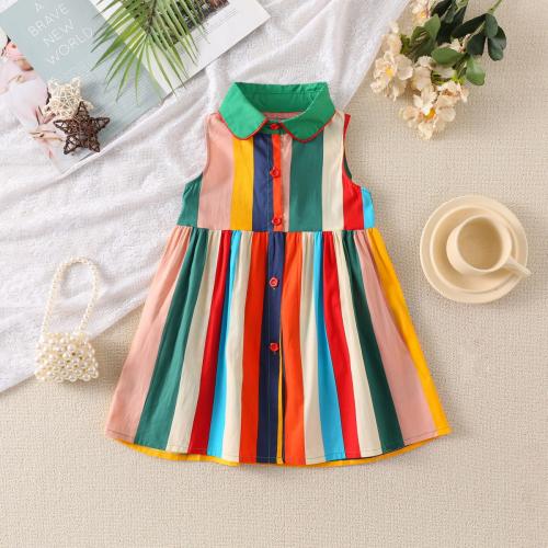 Polyester & Baumwolle Eltern-Kind-Kleid, Gedruckt, Regenbogen-Muster, mehrfarbig,  Stück