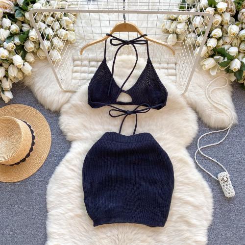 Polyester Two-Piece Dress Set, deep V & backless & two piece & off shoulder, Solid, more colors for choice, :,  Set