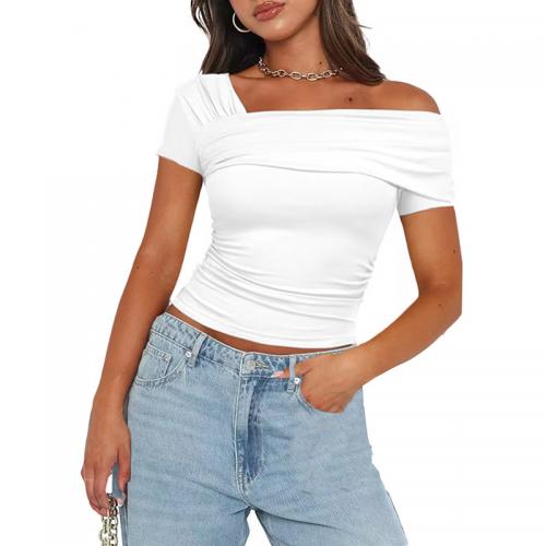 Polyester Women Short Sleeve T-Shirts & off shoulder & skinny Solid PC