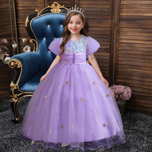 Gauze & Polyester Princess & Ball Gown Girl One-piece Dress patchwork Solid PC