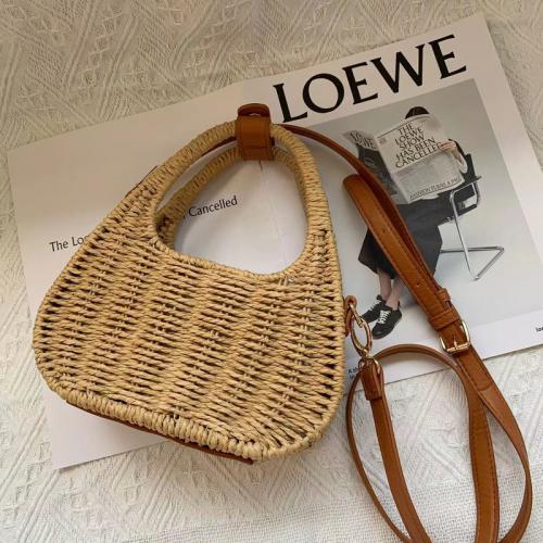 Straw Concise Handbag attached with hanging strap Solid PC