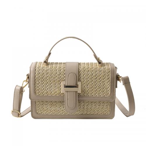 Straw & PU Leather Easy Matching & Weave Handbag attached with hanging strap PC