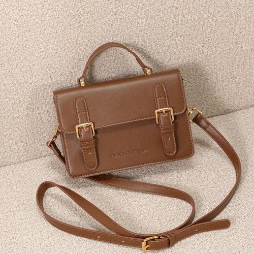 PU Leather Easy Matching Handbag attached with hanging strap brown PC