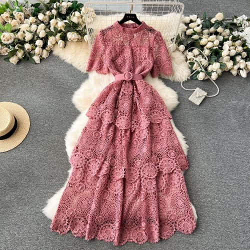 Lace & Polyester Waist-controlled & Layered One-piece Dress slimming PC