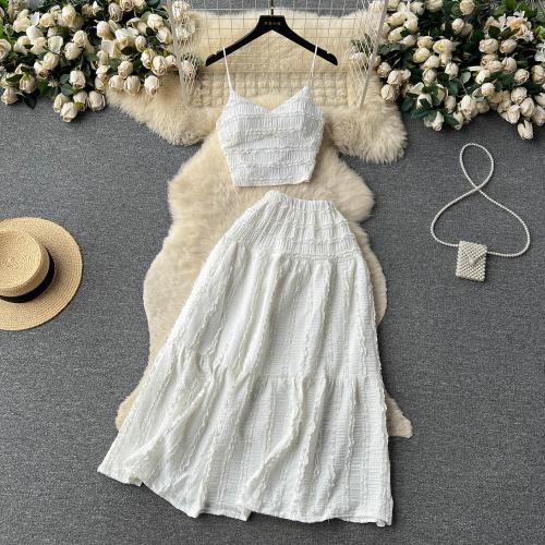 Acrylic & Polyester Two-Piece Dress Set, large hem design & different size for choice & two piece, Solid, more colors for choice,  Set