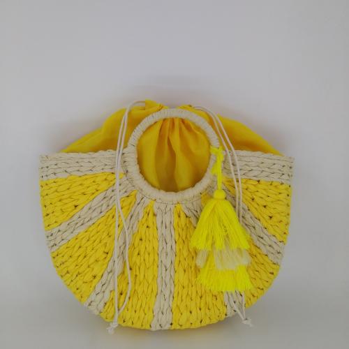 Paper Rope Easy Matching & Tassels Woven Tote yellow PC