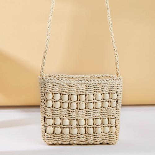 Paper Rope & Wooden Beads Easy Matching & Weave Crossbody Bag PC