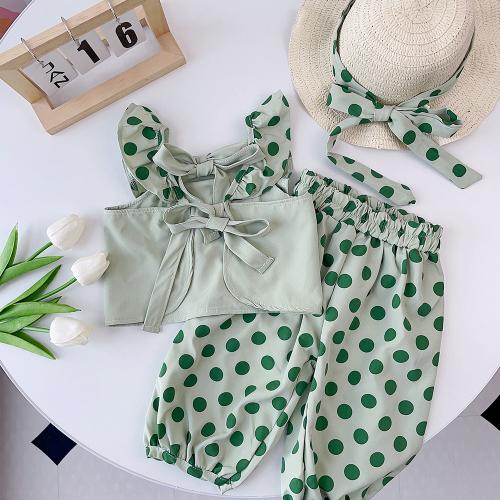 Polyester Girl Clothing Cute & two piece & breathable printed dot green Set