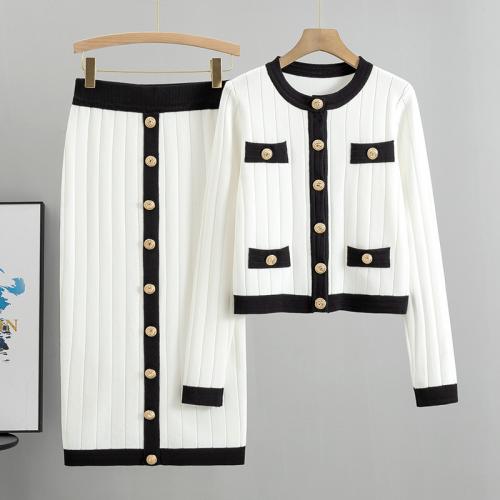 Viscose Fiber & Polyester Women Casual Set two piece skirt & coat Solid Set