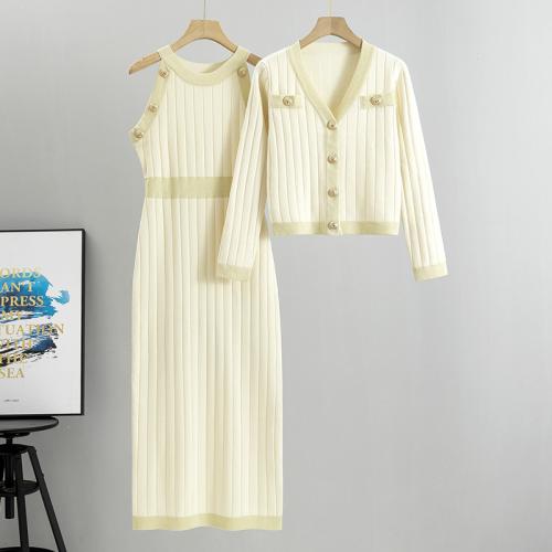 Viscose Fiber & Polyester Women Casual Set two piece dress & coat patchwork Solid Set
