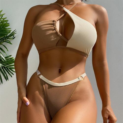 Polyester Bikini backless & two piece Solid Set
