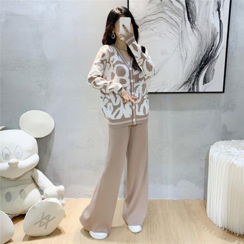 Viscose Fiber & Polyester Women Casual Set two piece Long Trousers & coat embroidered Solid Set