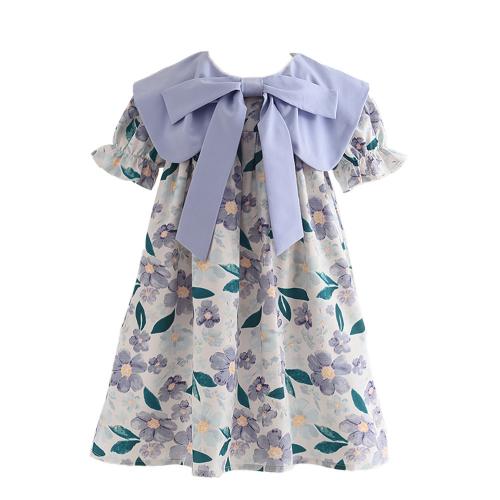 Polyester Soft Girl One-piece Dress & loose printed floral PC