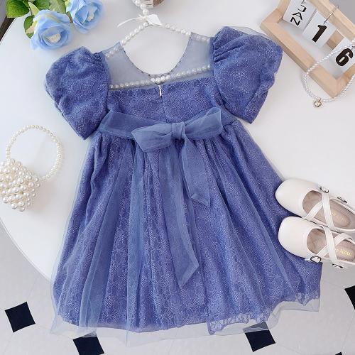 Gauze & Polyester Ball Gown Girl One-piece Dress & loose & breathable Solid purple PC