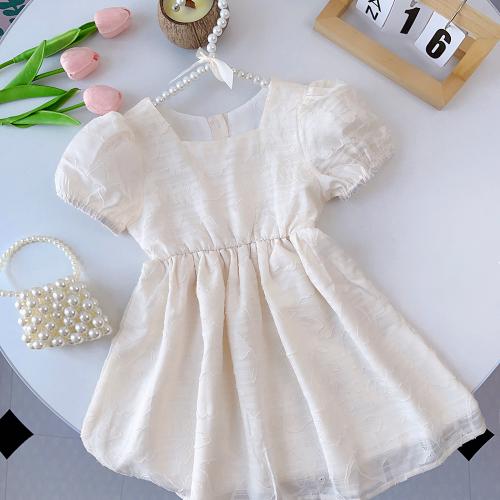 Polyester Soft & Princess Girl One-piece Dress & breathable Solid beige PC