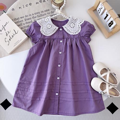 Polyester lace & Soft Girl One-piece Dress & breathable Solid purple PC