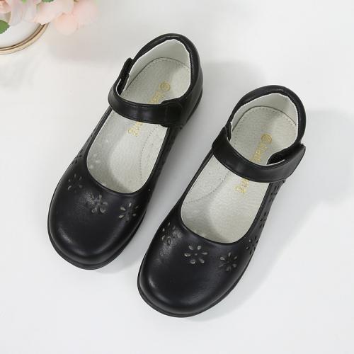 Microfiber PU Synthetic Leather & Rubber velcro Girl Kids Shoes & anti-skidding & hollow floral Pair