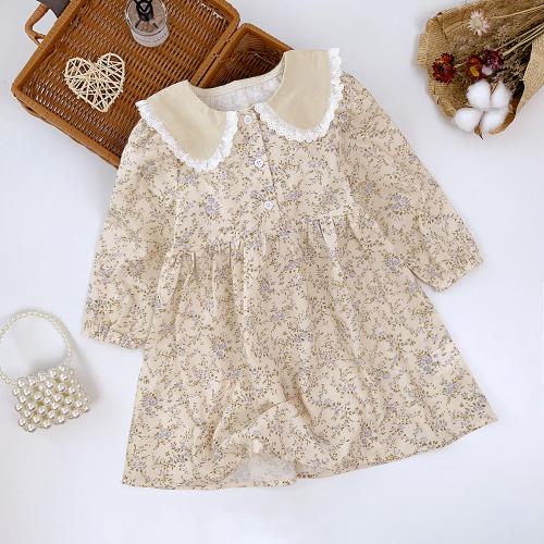 Polyester lace & Soft Girl One-piece Dress printed shivering khaki PC