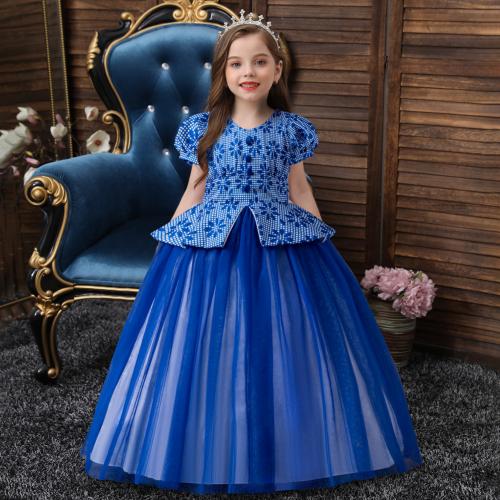 Polyester & Cotton Princess & Ball Gown Girl One-piece Dress patchwork floral PC