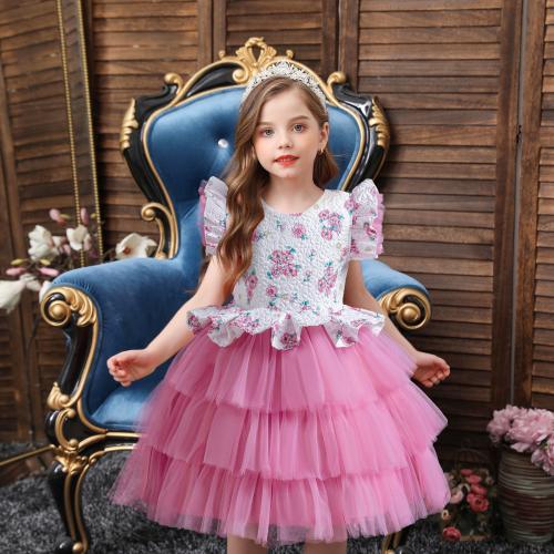 Polyester & Cotton Princess & Ball Gown Girl One-piece Dress floral PC