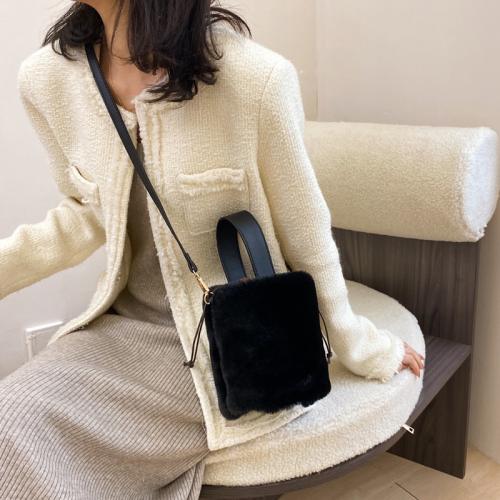 Plush & PU Leather Easy Matching Crossbody Bag Cute & attached with hanging strap Solid PC